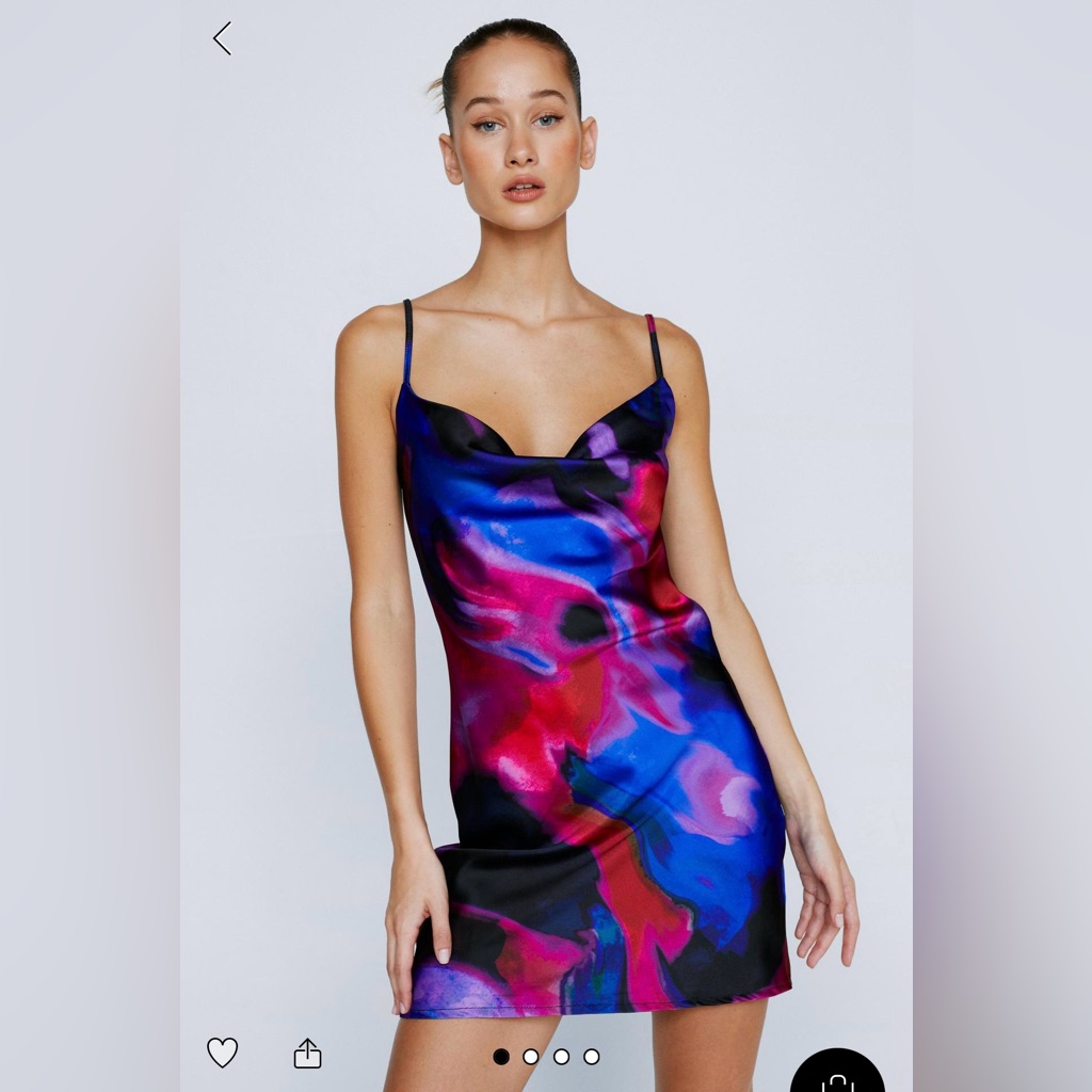 Nasty Gal Blue And Pink Satin Abstract Cowl Mini Dress